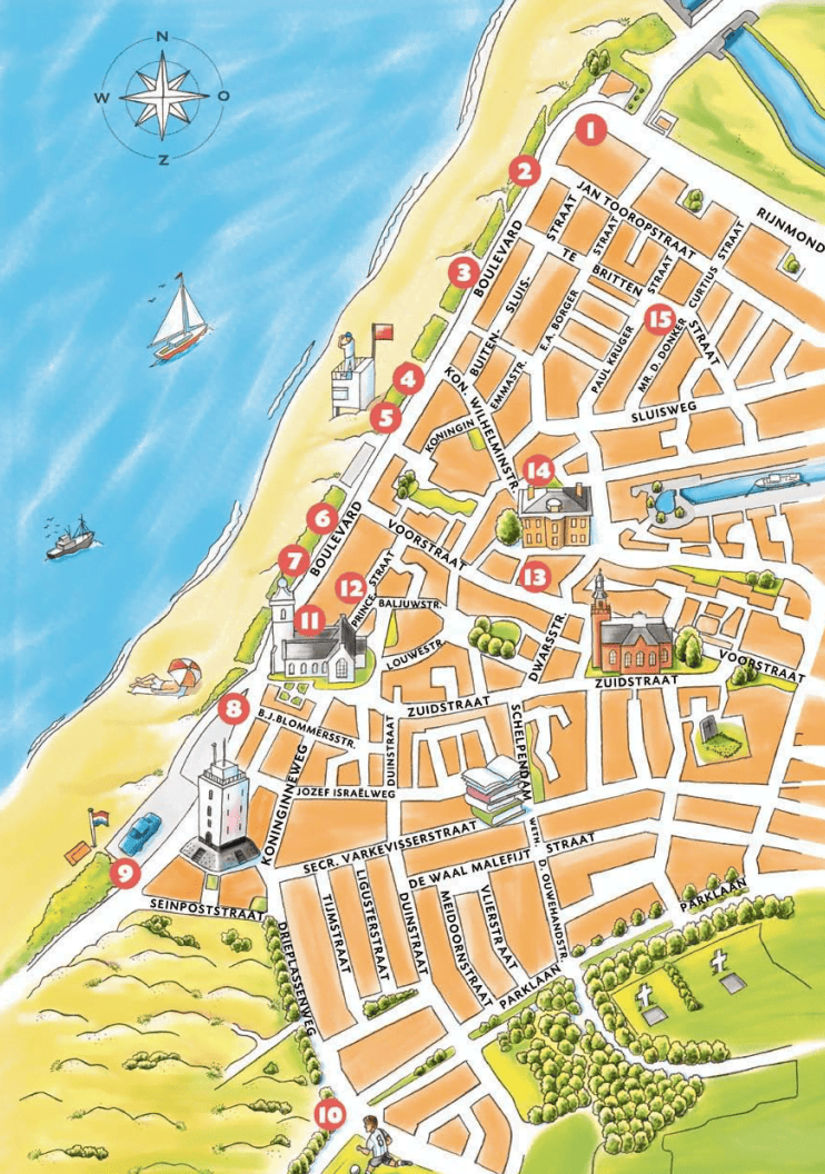 Plattegrond beeldenroute Katwijk aan Zee